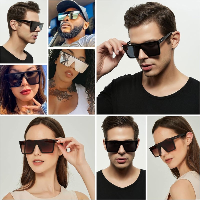 LYZOIT Square Oversized Sunglasses for Women Men Big Flat Top Fashion Shield Large UV Protection Rimless Shades - Image 3